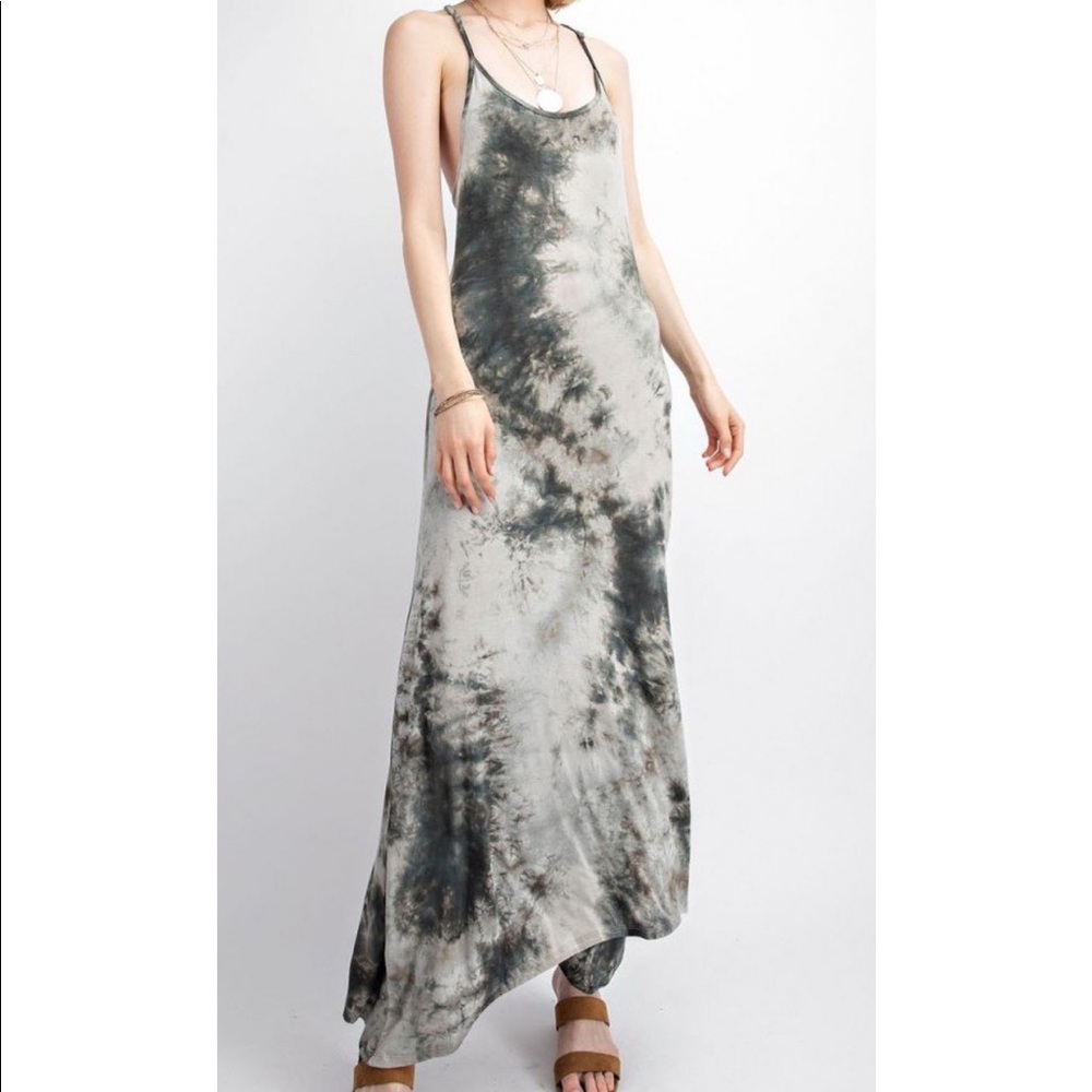Crochet Back Tie Dye Maxi Knit Dress - Wormwood